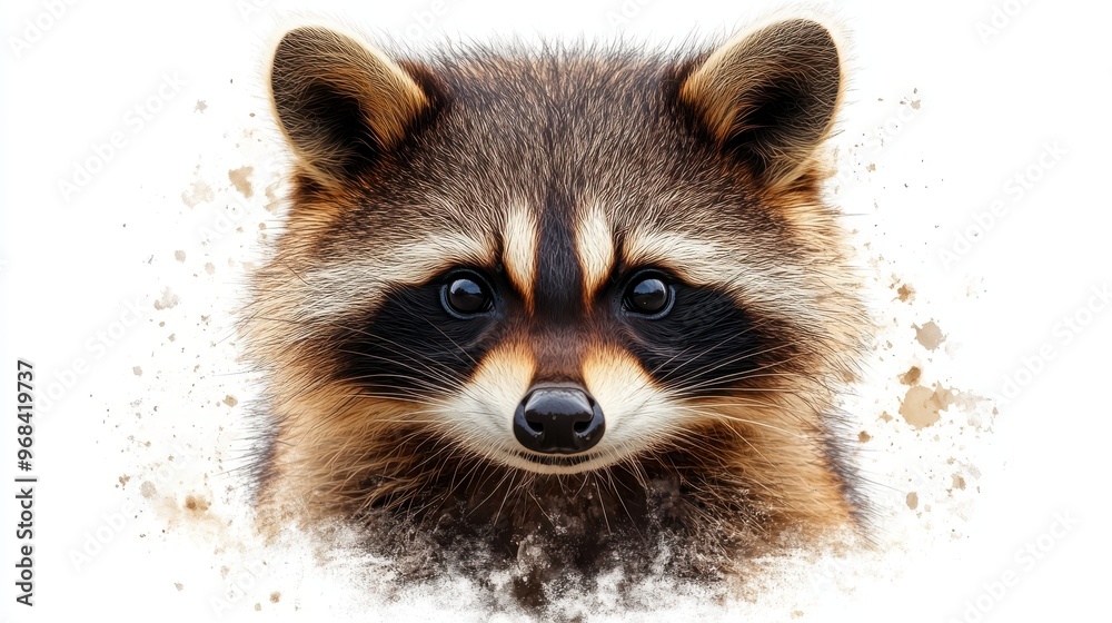 Obraz premium Raccoon Face on White Background