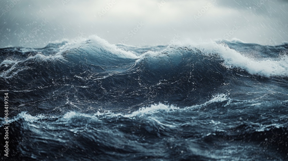 Obraz premium A Stormy Ocean with Rain and Waves Crashing