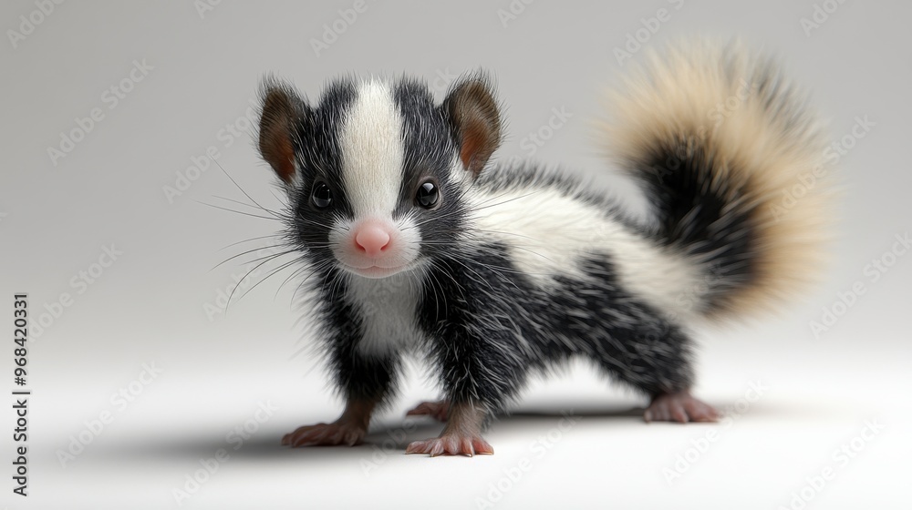 Realistic skunk standing on a white background, full-body view Realistic skunk standing on a white background, full-body view