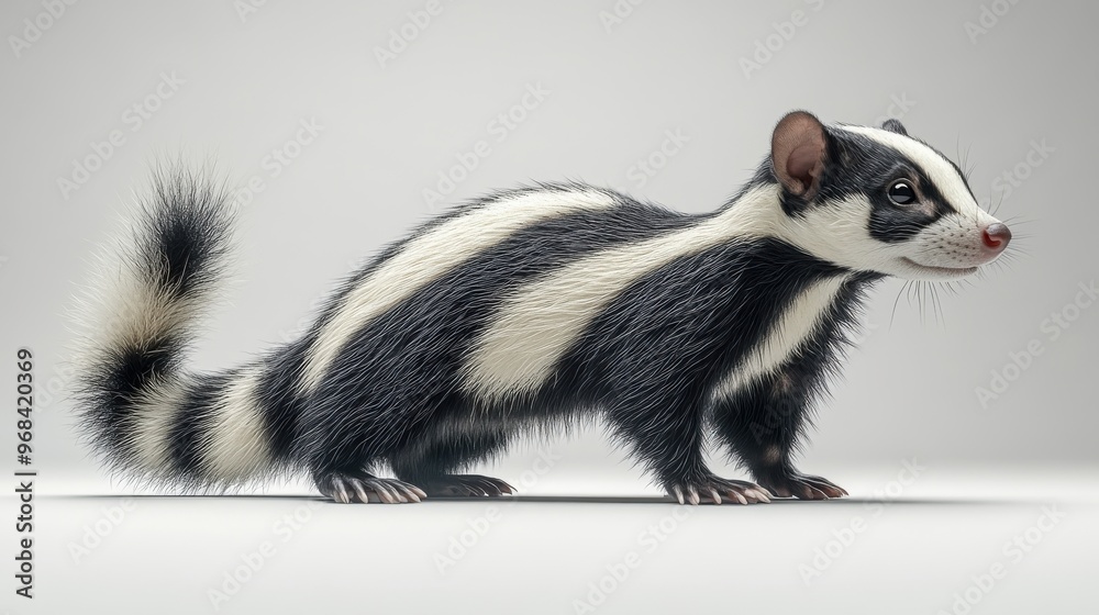 Realistic skunk standing on a white background, full-body view Realistic skunk standing on a white background, full-body view