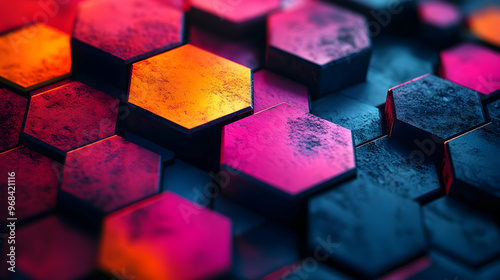 3D Abstract Background - Colorful Hexagon Pattern