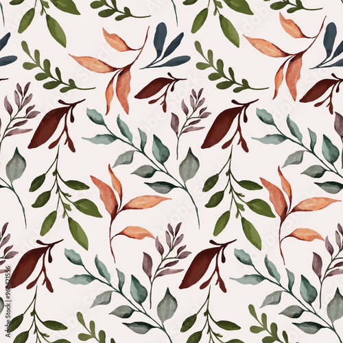 enchanted leave watercolor seamless pattern for background