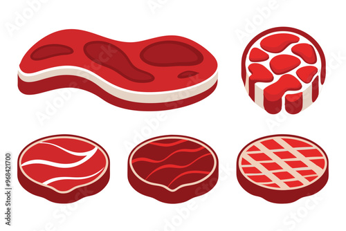 Raw and grilled steak icon set , premium vector illustration on white background.