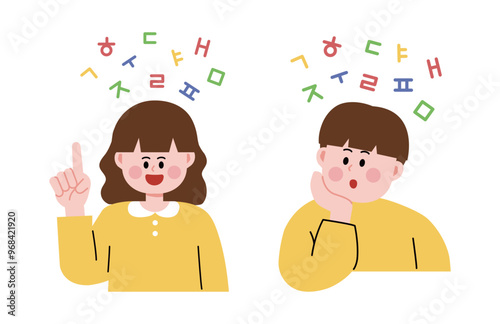 a child studying Korean words