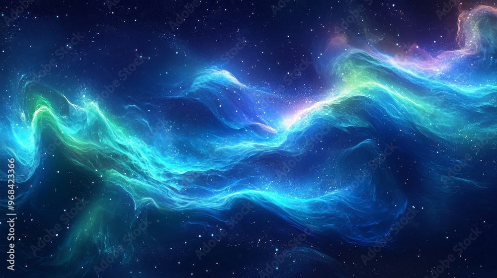 Abstract Cosmic Nebula with Glowing Waves and Stars Abstract Cosmic Nebula with Glowing Waves and Stars