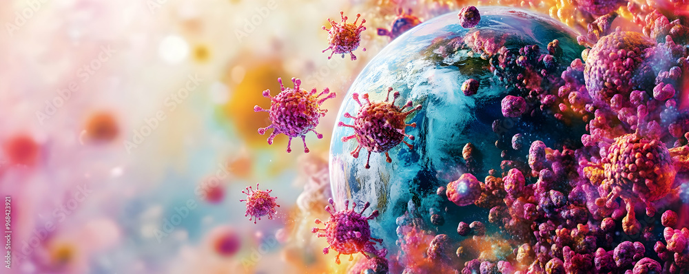 Global Pandemic Illustration - Coronavirus Attacking Planet Earth Global Pandemic Illustration - Coronavirus Attacking Planet Earth