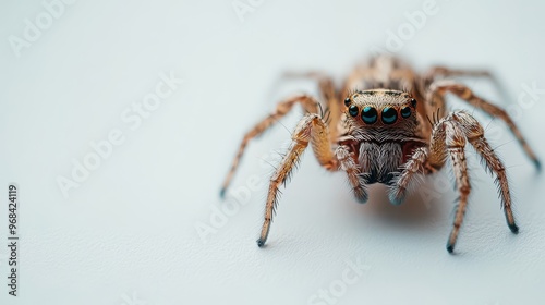 Wallpaper Mural Spider hanging from a single thread on a white background, minimalist composition Torontodigital.ca