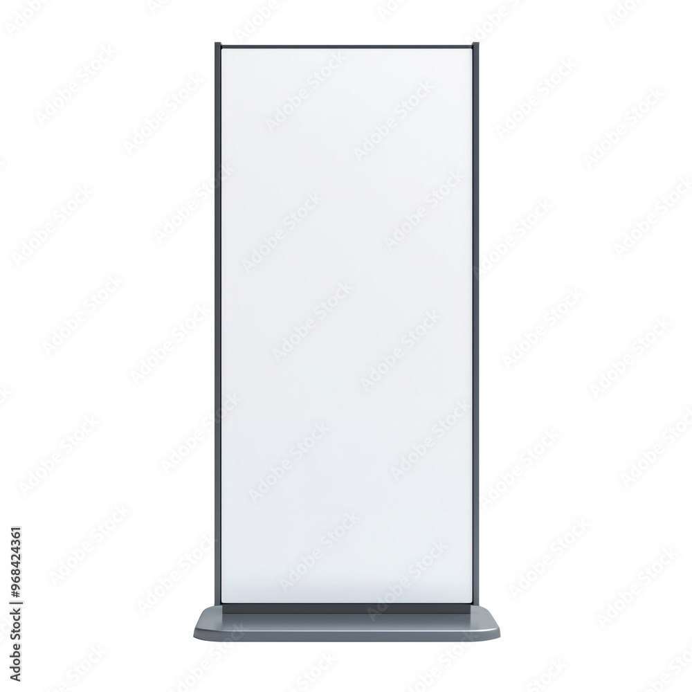 A blank vertical advertising stand, perfect for mockups and showcasing content. Isolated on a white background A blank vertical advertising stand, perfect for mockups and showcasing content. Isolated on a white background