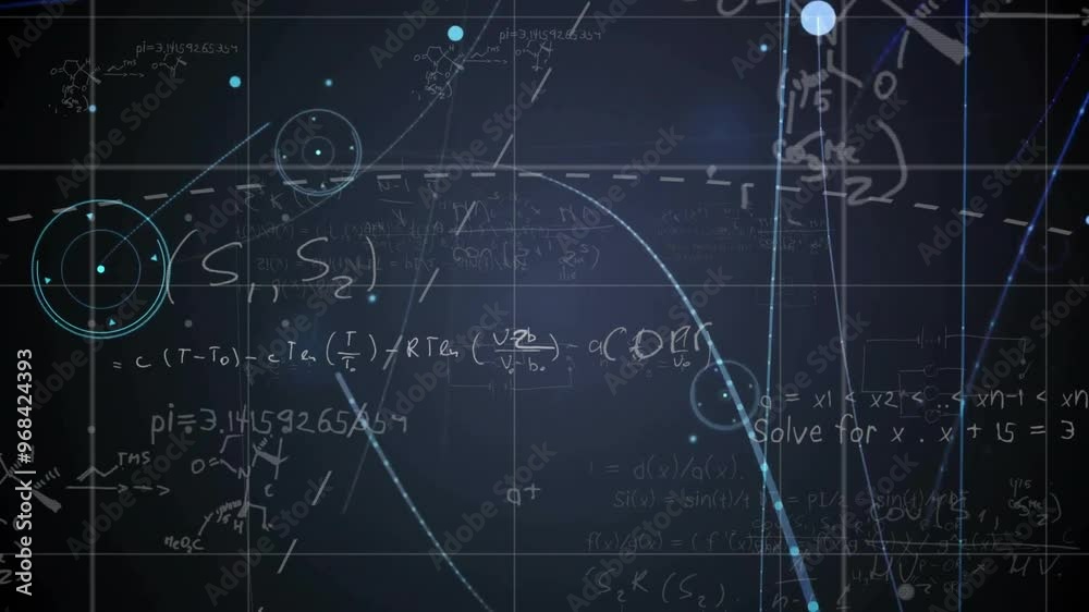 Animation of network of connections over mathematical equations