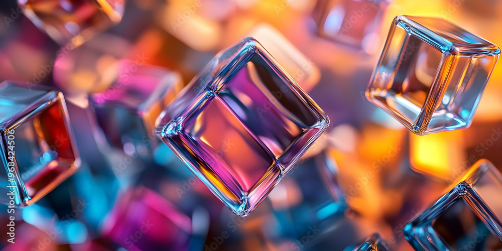 Abstract Illustration of Colorful Glass Cubes on a Vibrant Background Abstract Illustration of Colorful Glass Cubes on a Vibrant Background
