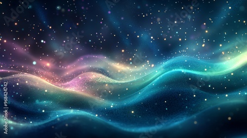 Abstract Cosmic Landscape with Glowing Particles