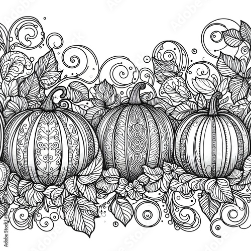A line of pumpkins connected by swirling floral vines,1.eps
