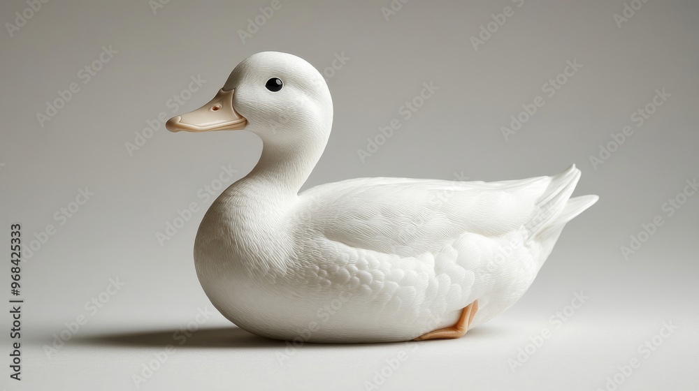 White duck in a natural pose, emphasizing its clean appearance on a white background White duck in a natural pose, emphasizing its clean appearance on a white background