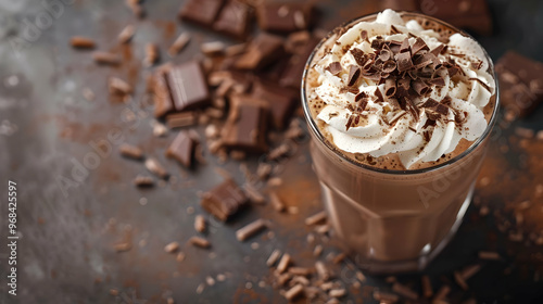 Indulgent Photo of Chocolate Milkshake with Whipped Cream and Chocolate Shavings