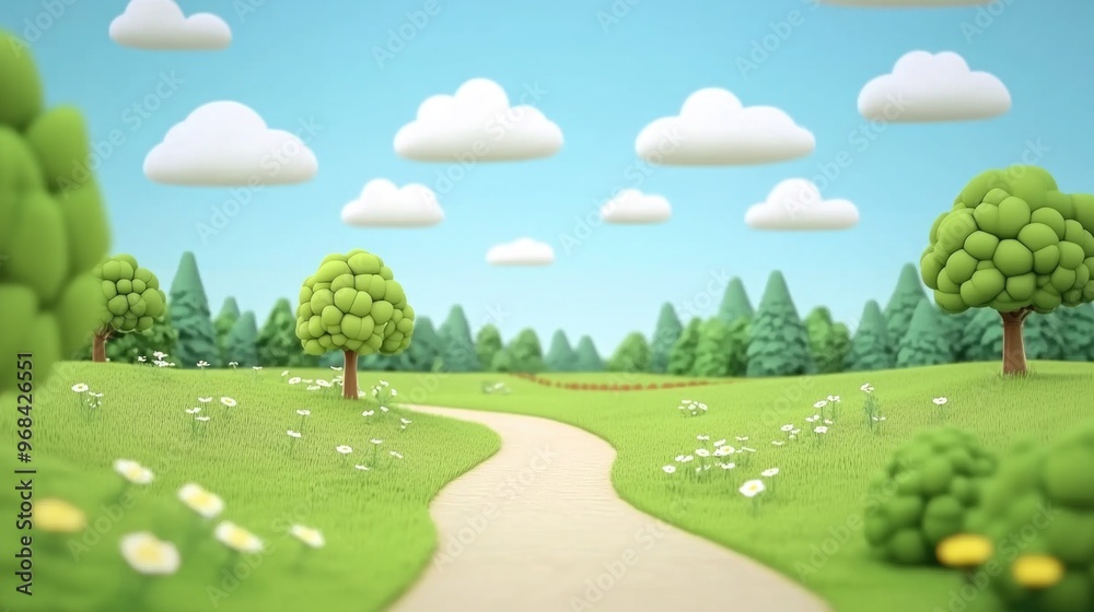 Obraz premium Empty 3D cartoon background for kids, colorful landscape, vibrant and playful setting 