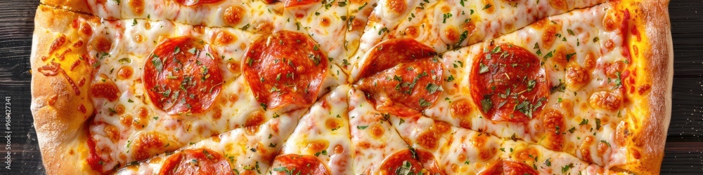 Aerial perspective of a traditional pizza Aerial perspective of a traditional pizza