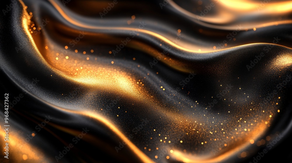 Abstract Golden Glitter on Black Wavy Fabric Abstract Golden Glitter on Black Wavy Fabric