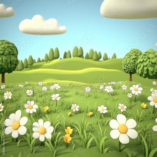 Empty 3D cartoon background for kids, colorful landscape, vibrant and playful setting