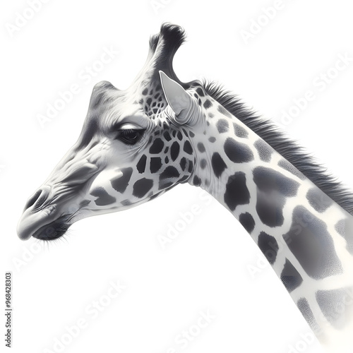 흰 배경, 기린, 펜슬 드로잉 (White background, giraffe, pencil drawing) photo