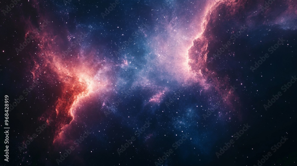 Fototapeta premium Cosmic Nebula with Red and Blue Clouds and Stars