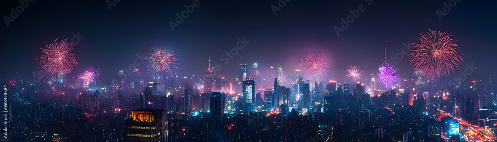 Fireworks Illuminate the Night Sky Above a Bustling City Fireworks Illuminate the Night Sky Above a Bustling City