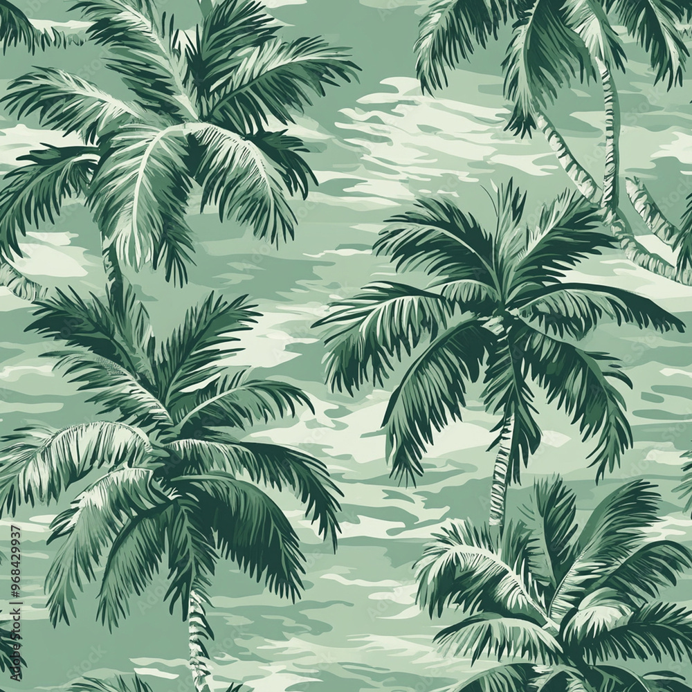 Fototapeta premium seamless pattern sea and coconut tree of shirt Hawaii style.