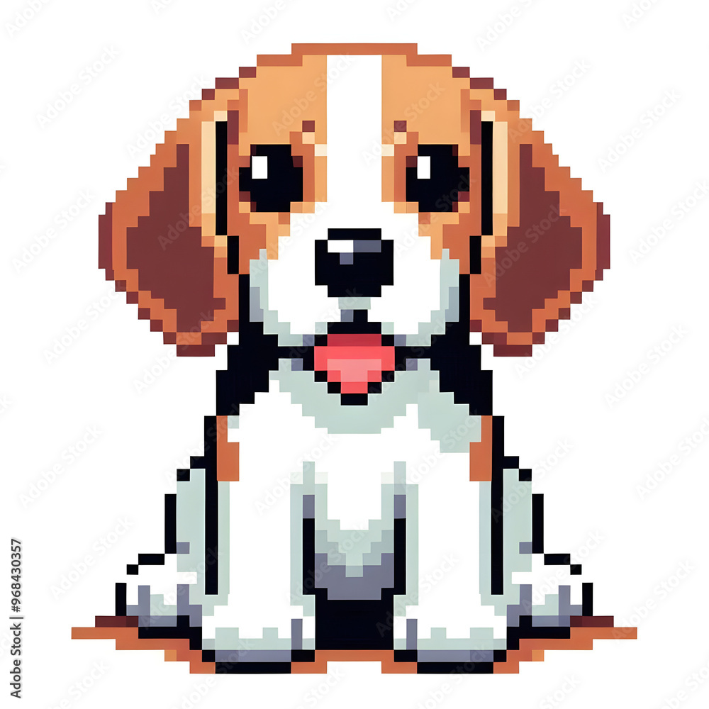 Fototapeta premium 흰 배경, 비글, 픽셀아트 (White background, beagle, pixel art)