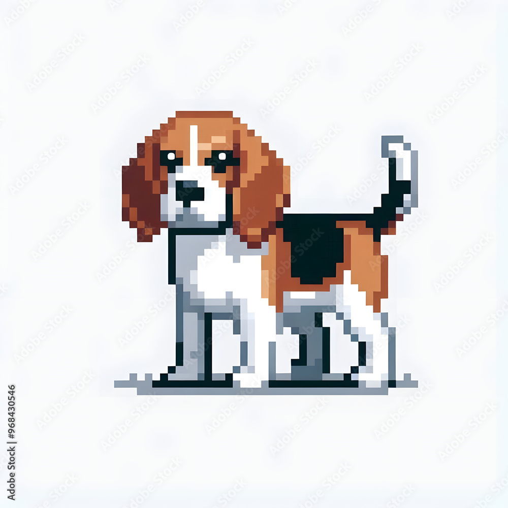 Obraz premium 흰 배경, 비글, 픽셀아트 (White background, beagle, pixel art)