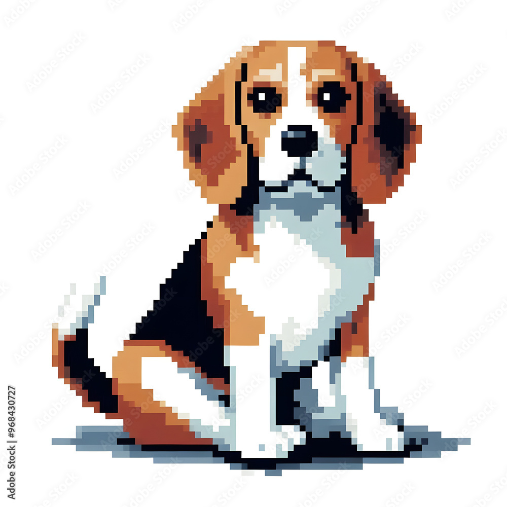 Obraz premium 흰 배경, 비글, 픽셀아트 (White background, beagle, pixel art)