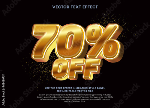 70 percent off discount golden numbers with editable text effect