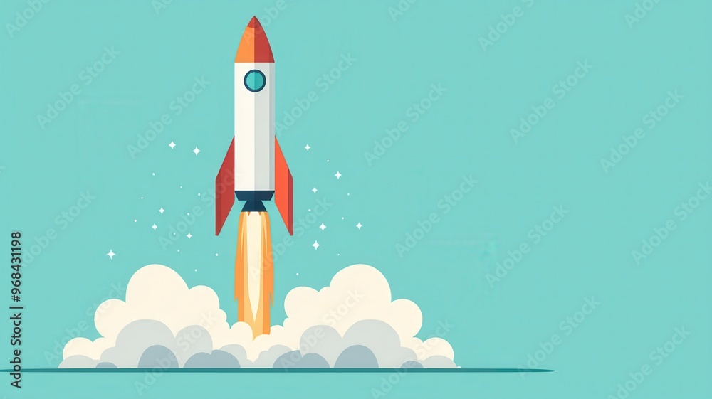 A vibrant rocket launching into the sky, symbolizing innovation and exploration in technology and the cosmos.