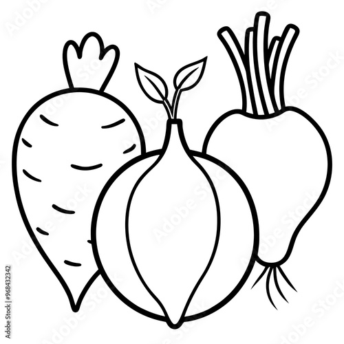 turnips parsnips butternut squash vegetables outline coloring book page line art illustration digital drawing