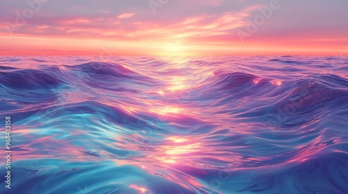 Sunset Reflected in Rippling Ocean Waves