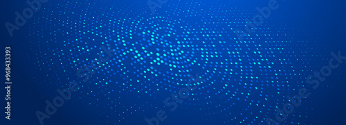 Glowing blue dotted texture. Abstract curved dot grid wallpaper. Circle halftone pattern background. Dark navy backdrop for technology, business, science, healthcare, medicine design. Vector