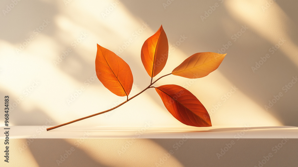 autumn sprig of dry eaves beside window sunlight neutral background backdrop autumn sprig of dry eaves beside window sunlight neutral background backdrop