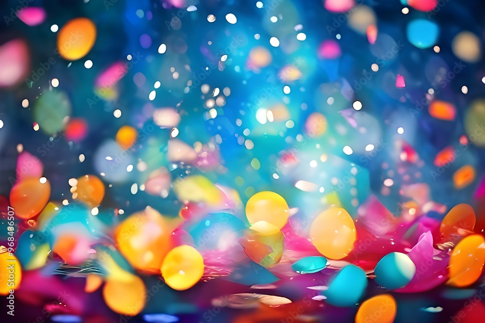 Colorful lights and confetti against a dark background, creating a festive and vibrant atmosphere. Colorful lights and confetti against a dark background, creating a festive and vibrant atmosphere.