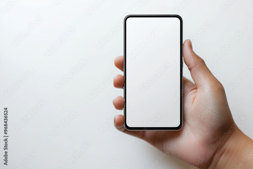 Hand Holding Smartphone Mockup Isolated created with Generative AI Hand Holding Smartphone Mockup Isolated created with Generative AI
