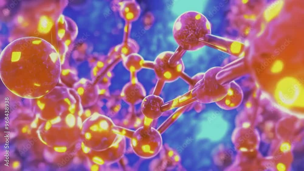 Red and Blue Molecular Structure with Glowing Spheres Red and Blue Molecular Structure with Glowing Spheres