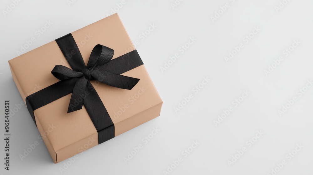 A beautifully wrapped gift box with a delicate black ribbon and a personalized name engraving. The simple yet elegant design conveys a message of thoughtfulness and care, making it perfect for special A beautifully wrapped gift box with a delicate black ribbon and a personalized name engraving. The simple yet elegant design conveys a message of thoughtfulness and care, making it perfect for special