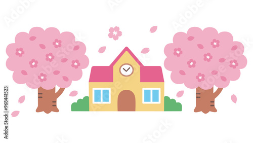 満開の桜と学校