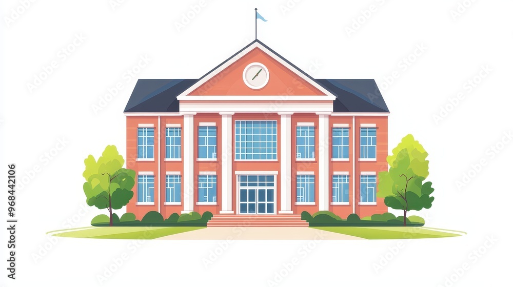 Fototapeta premium A large brick building with a clock tower and a flag pole