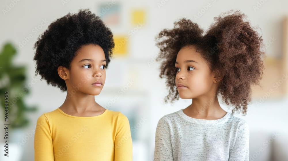 A mother is reprimanding her young daughter at home, conveying feelings of disappointment in a comfortable setting A mother is reprimanding her young daughter at home, conveying feelings of disappointment in a comfortable setting