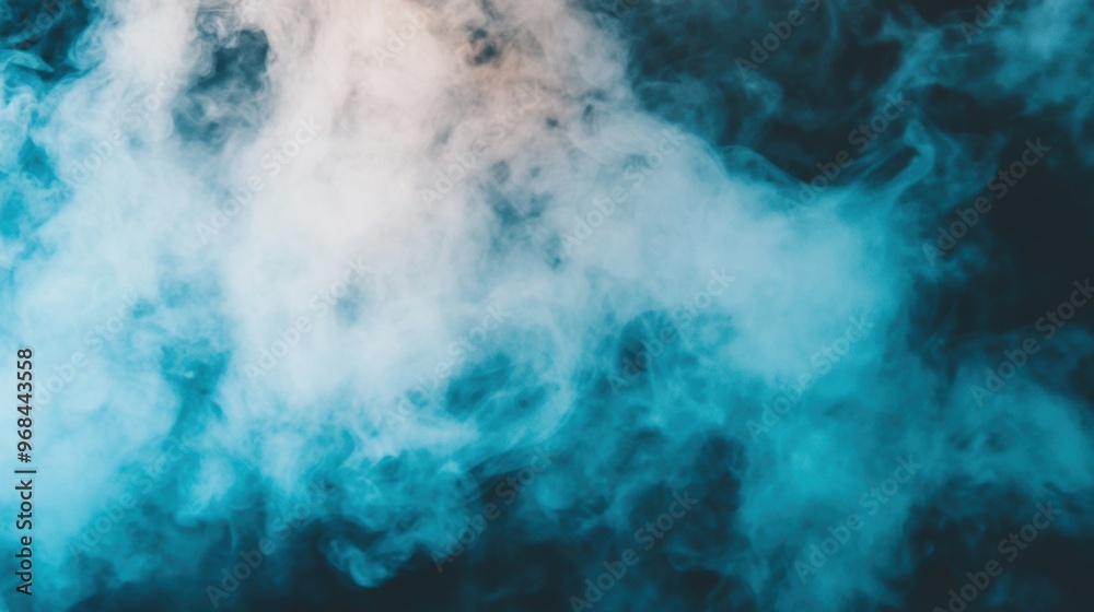 Gentle tendrils of smoke fog swirl over a deep blue background, invoking a serene yet mysterious ambiance in the space Gentle tendrils of smoke fog swirl over a deep blue background, invoking a serene yet mysterious ambiance in the space