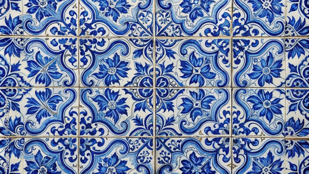 Traditional Portuguese tiles with intricate blue and white designs , Portugal, ceramic, Mediterranean, pattern Traditional Portuguese tiles with intricate blue and white designs , Portugal, ceramic, Mediterranean, pattern