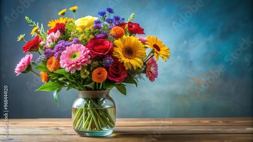 Wallpaper Mural Vibrant bouquet of assorted flowers in a clear vase, flowers, arrangement, colorful, vibrant, variety, blooms, petals, vase Torontodigital.ca