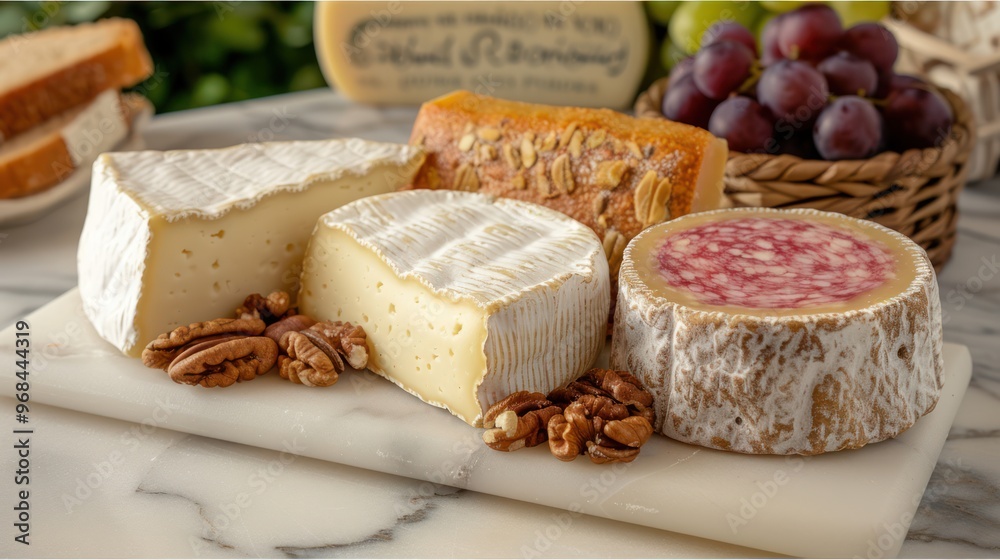 Cheese Platter Delight: Square Background with Grapes and Nuts for Food Photography Cheese Platter Delight: Square Background with Grapes and Nuts for Food Photography