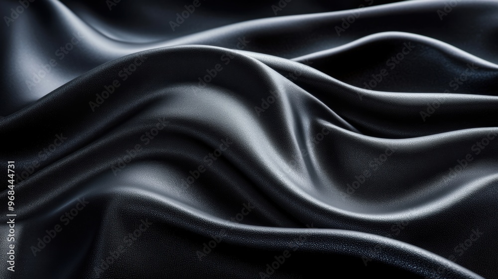 Fototapeta premium Draped fabric reveals a smooth, sleek black metallic surface, highlighting its refined texture and subtle reflections under soft lighting