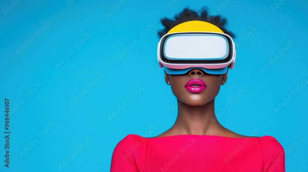A woman wearing a VR headset immerses herself in a digital world, showcasing her fascination with immersive technology A woman wearing a VR headset immerses herself in a digital world, showcasing her fascination with immersive technology