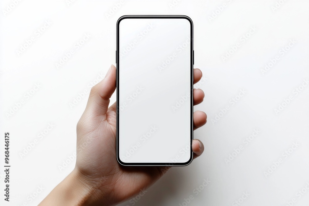 Hand Holding Smartphone Mockup Isolated created with Generative AI Hand Holding Smartphone Mockup Isolated created with Generative AI