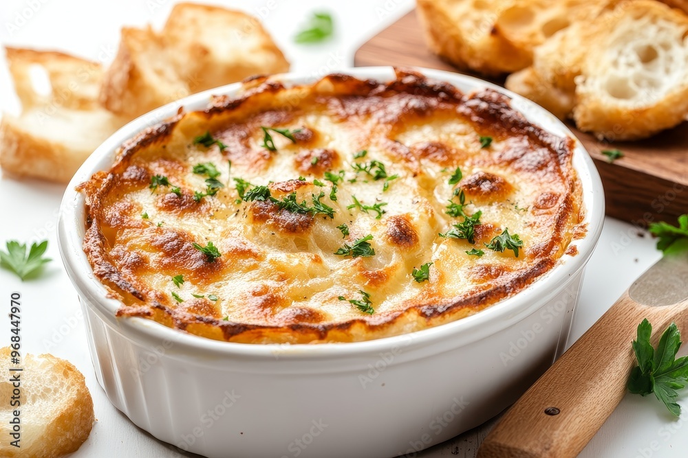 A classic French appetizer, Brandade de Morue, features a creamy, savory dip made with salt cod, olive oil, garlic, and potatoes. It's traditionally served with crusty bread, creating a delightful com A classic French appetizer, Brandade de Morue, features a creamy, savory dip made with salt cod, olive oil, garlic, and potatoes. It's traditionally served with crusty bread, creating a delightful com